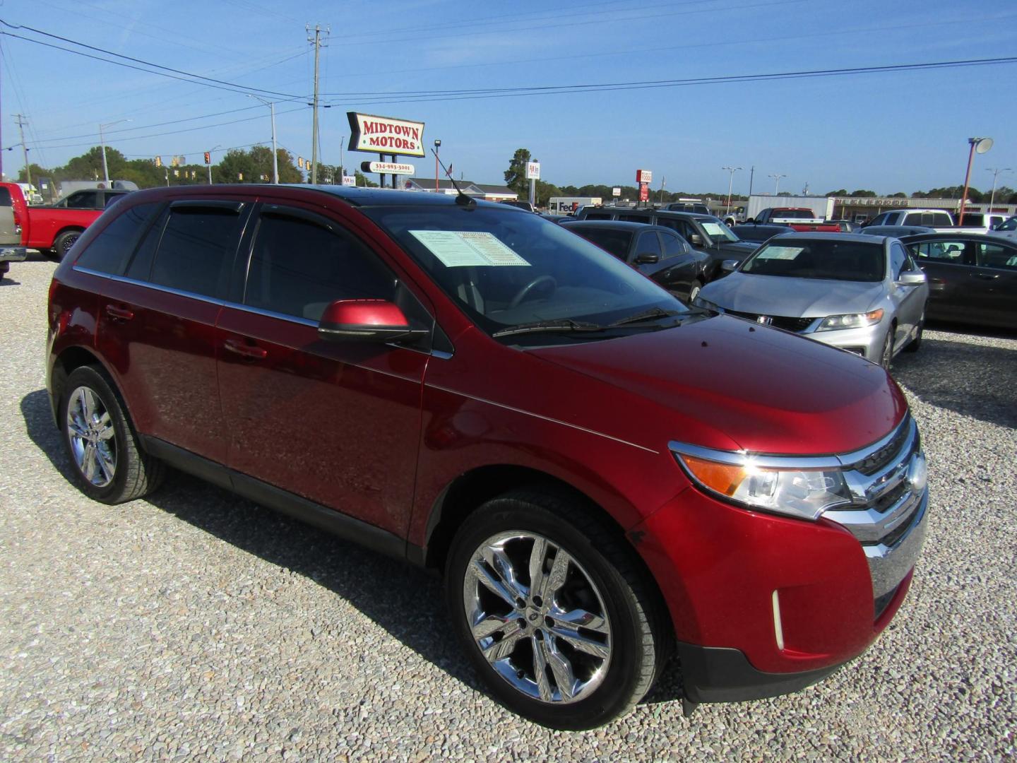 2013 Red /TAN Ford Edge Limited FWD (2FMDK3KC3DB) with an 3.5L V6 DOHC 24V engine, Automatic transmission, located at 15016 S Hwy 231, Midland City, AL, 36350, (334) 983-3001, 31.306210, -85.495277 - Photo#0