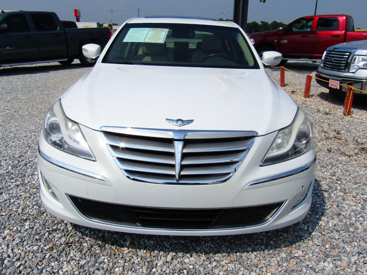 2012 WHITE /Tan Hyundai Genesis 3.8L (KMHGC4DD5CU) with an 3.8L V6 DOHC 24V engine, Automatic transmission, located at 15016 S Hwy 231, Midland City, AL, 36350, (334) 983-3001, 31.306210, -85.495277 - Photo#1